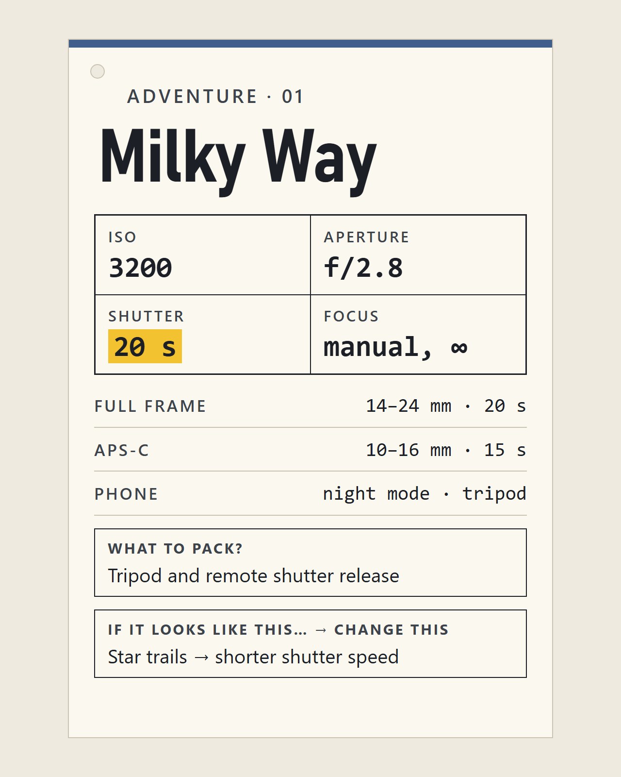 Adventure 01, Milky Way: four numbers and three columns